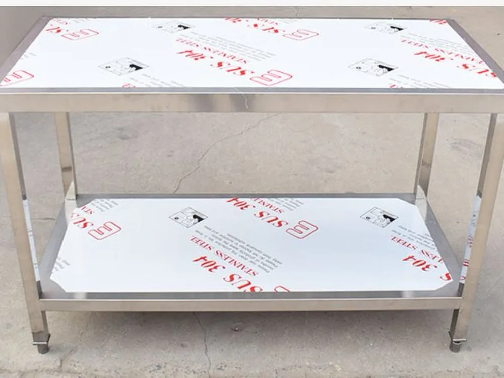 Welded square-leg frame of the three-tier stainless work table