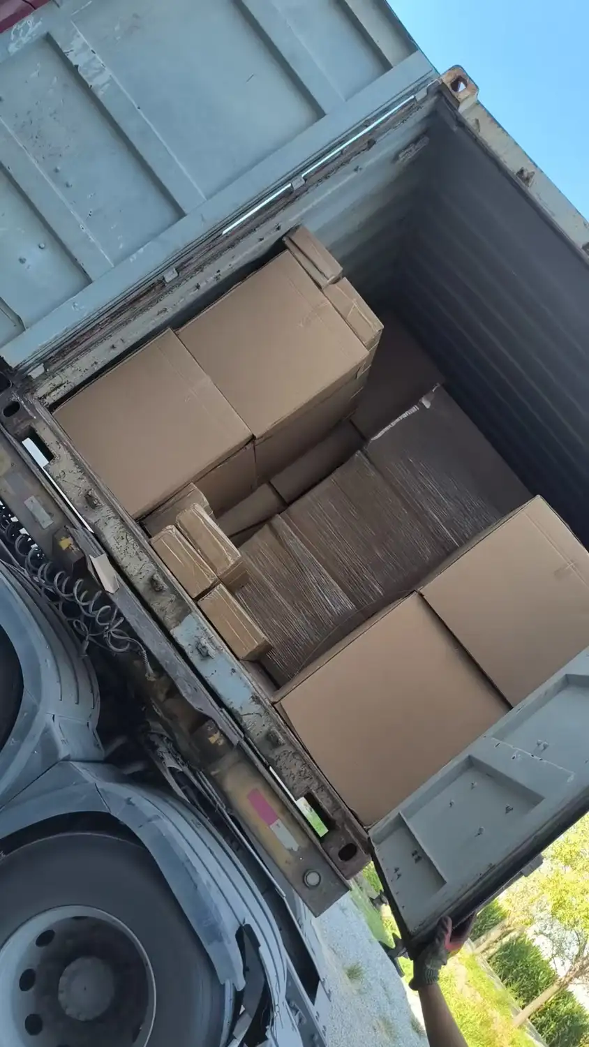 Smokeless BBQ cart loaded into export container