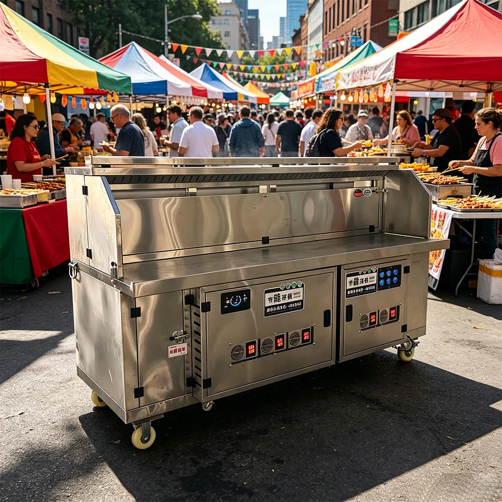 Street food stall with smokeless BBQ cart