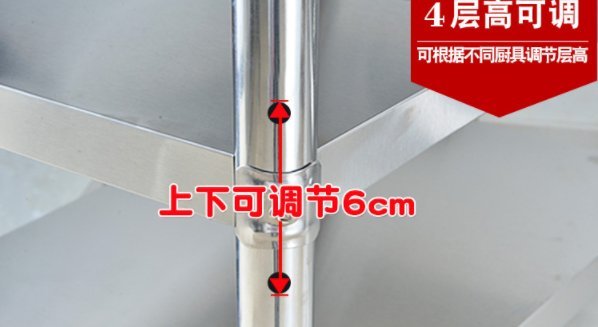 Height adjustment detail of stainless steel shelving