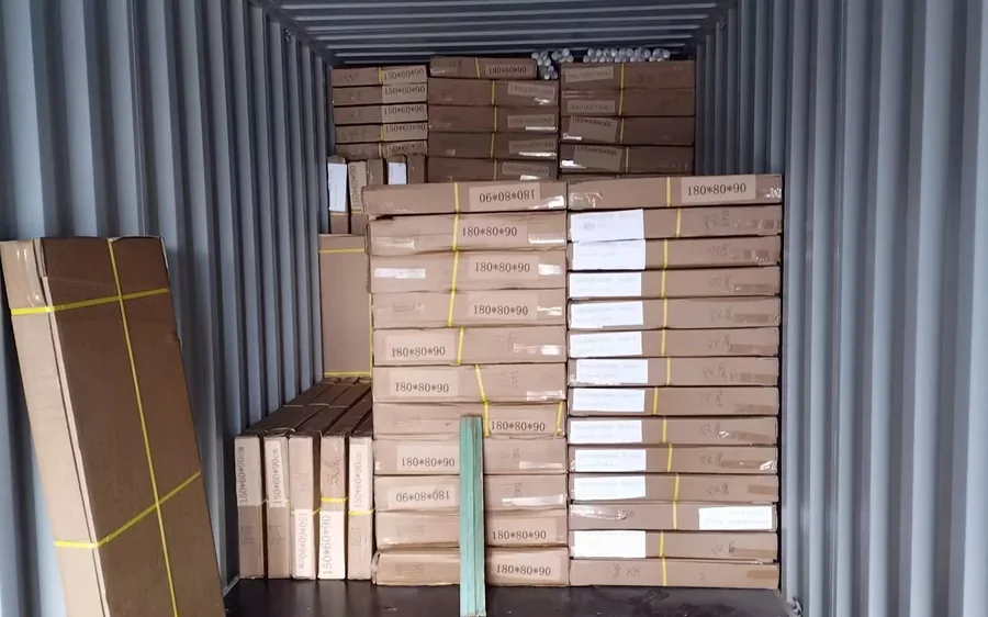 Commercial kitchen equipment loaded into shipping container for export