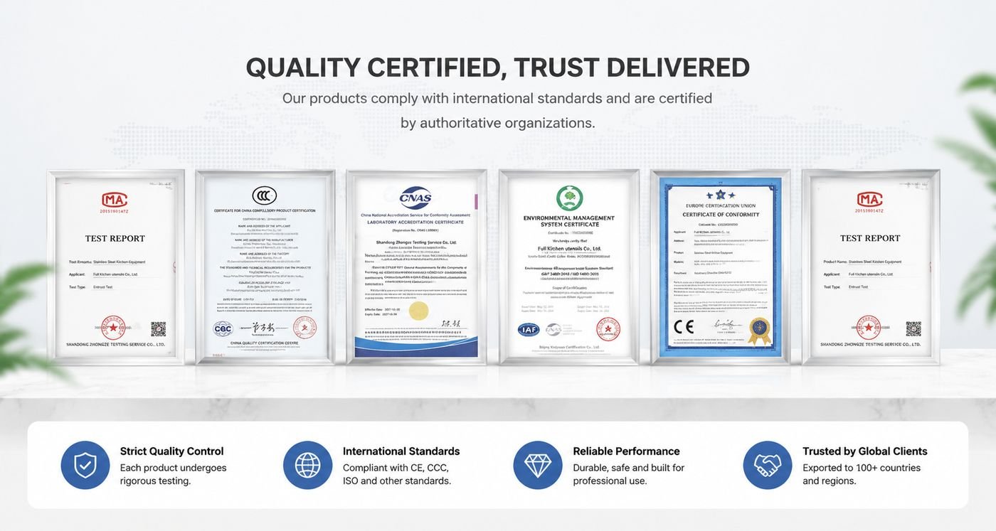 Full Kitchen quality certifications CE CCC CNAS ISO test reports