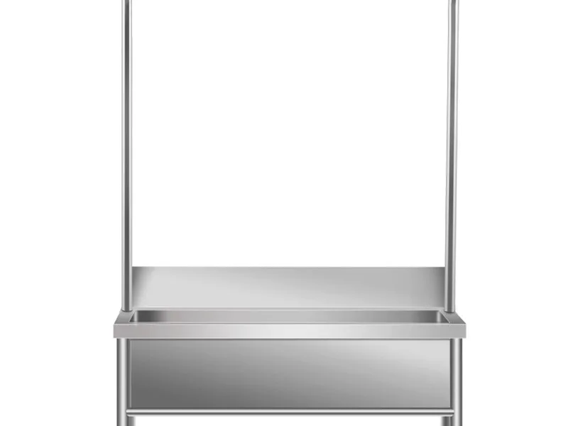 High-back mop sink with hanging rail, front view
