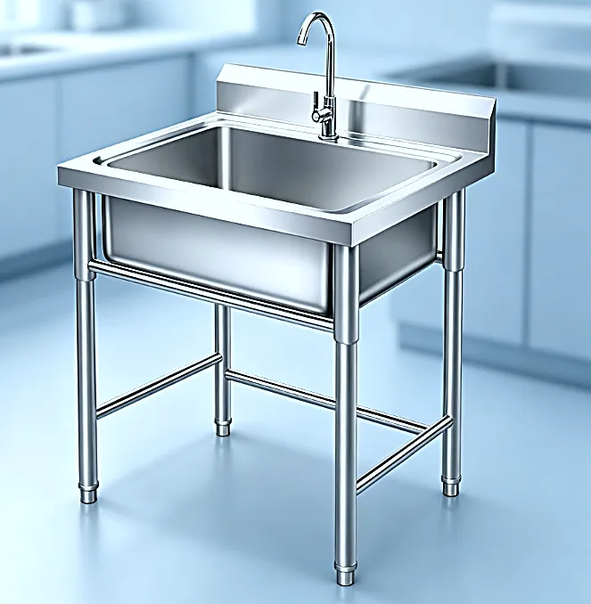 Stainless steel sink installed in a real commercial kitchen