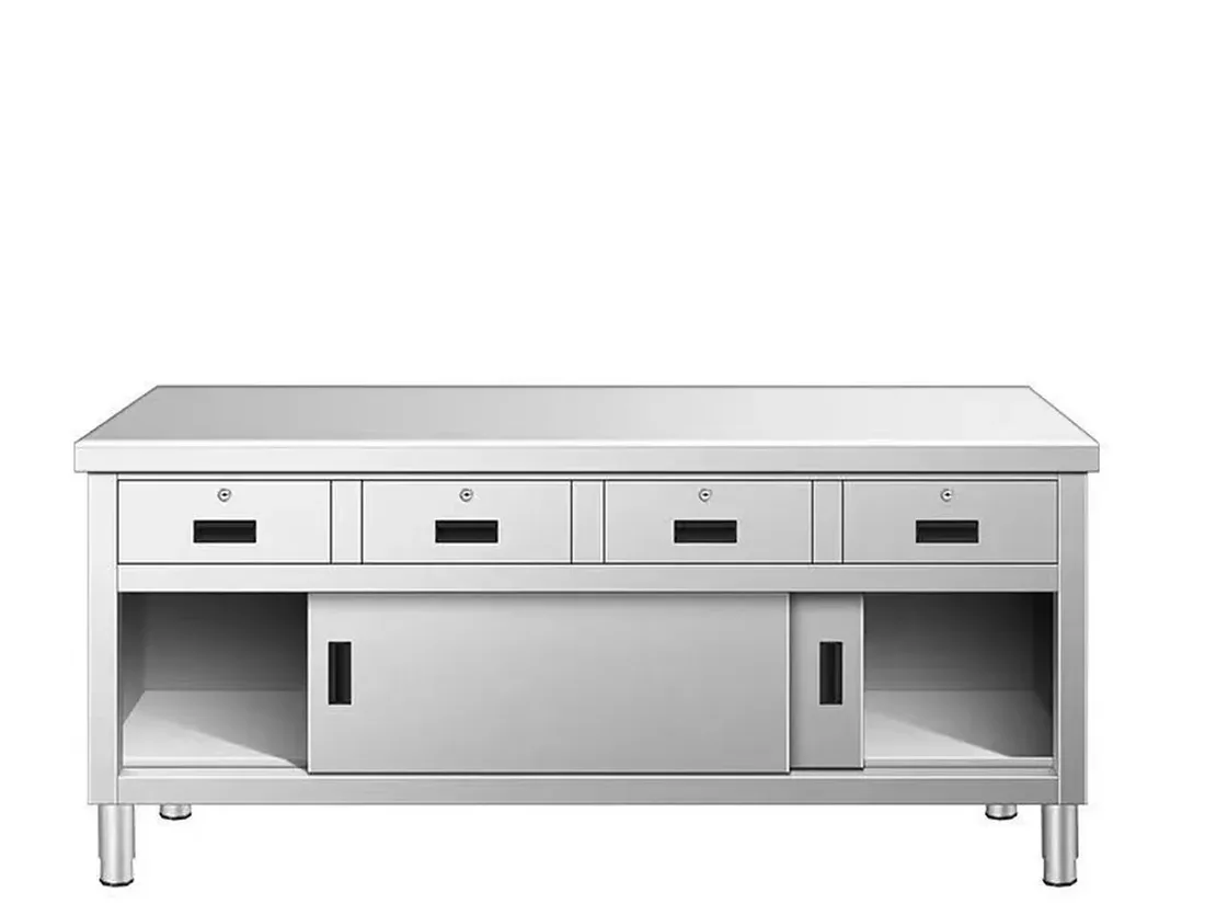 Custom stainless steel work tables for a commercial kitchen project