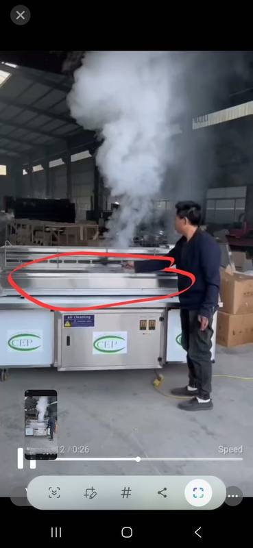 Smoke purification system testing at factory - electric field air cleaning demonstration for commercial BBQ cart