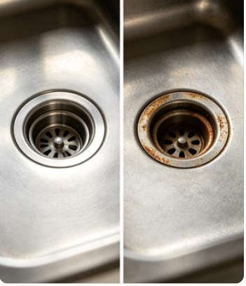 304 vs 201 stainless steel drain comparison: 304 stays clean while 201 develops rust around the drain within a few years.
