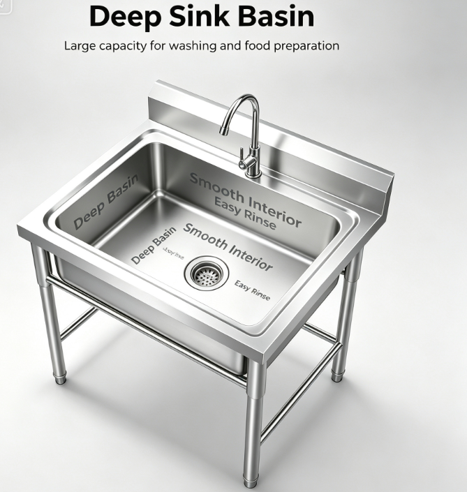 Premium stainless steel sink details - radius corners, sound pad, undercoating, drain and X-shaped drainage