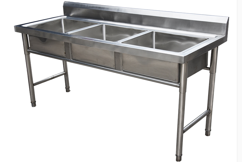 Commercial stainless steel triple compartment sink