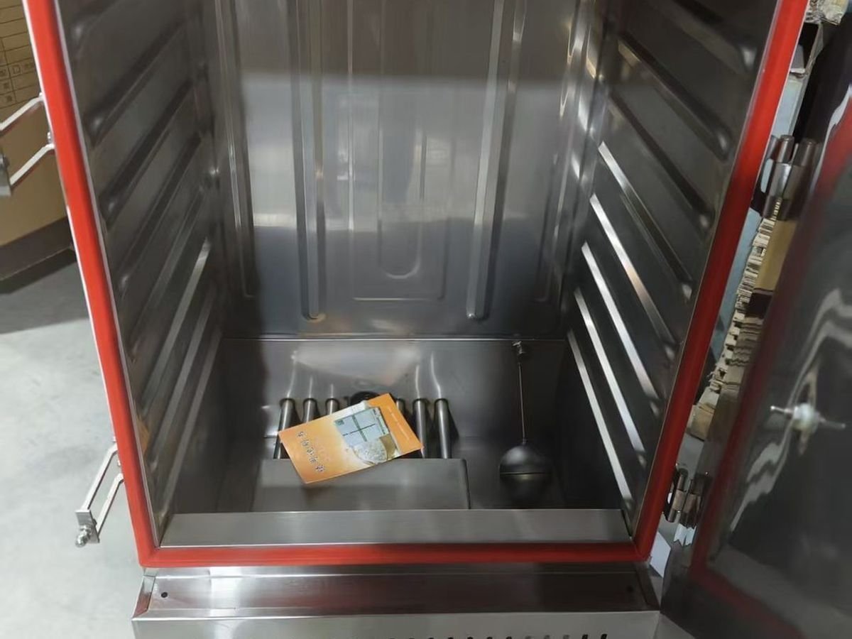 Corner angle view of the steamer cabinet