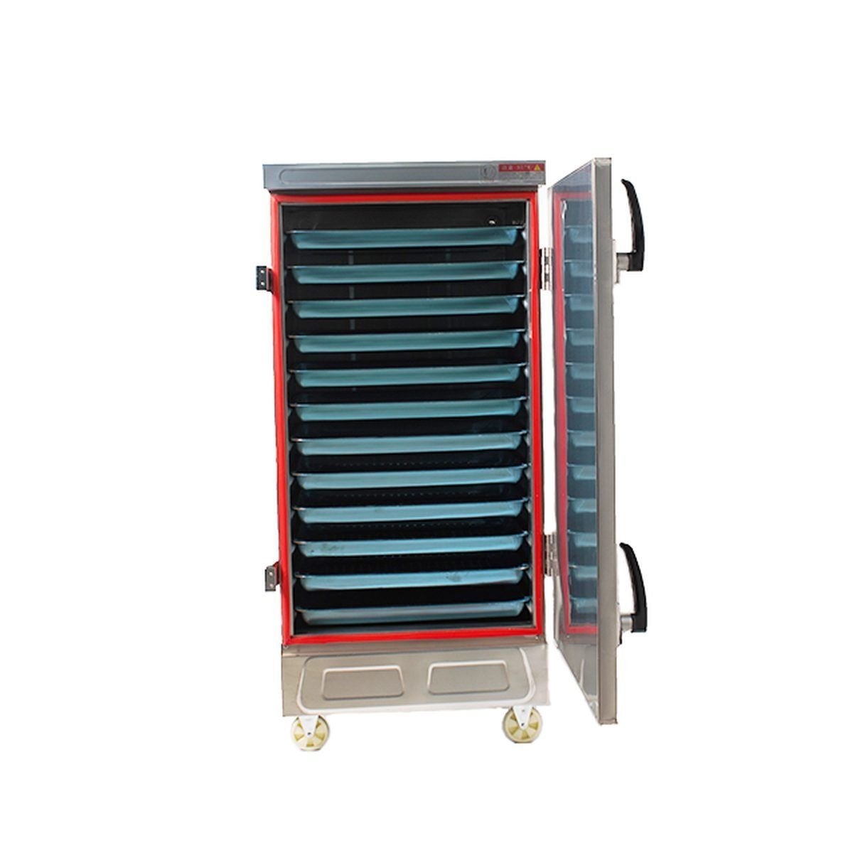 12-tray steamer open, white background