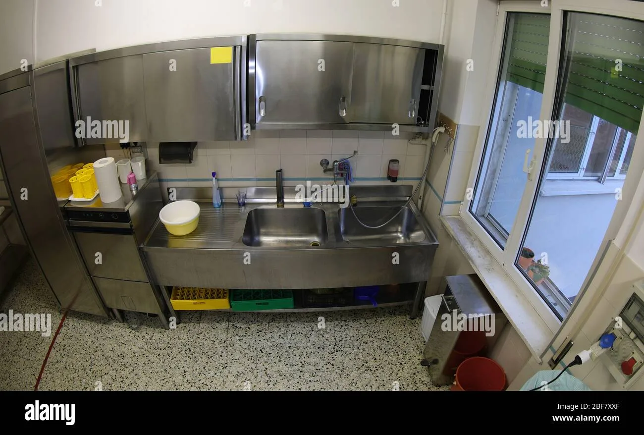 Stainless steel sink in a catering preparation area